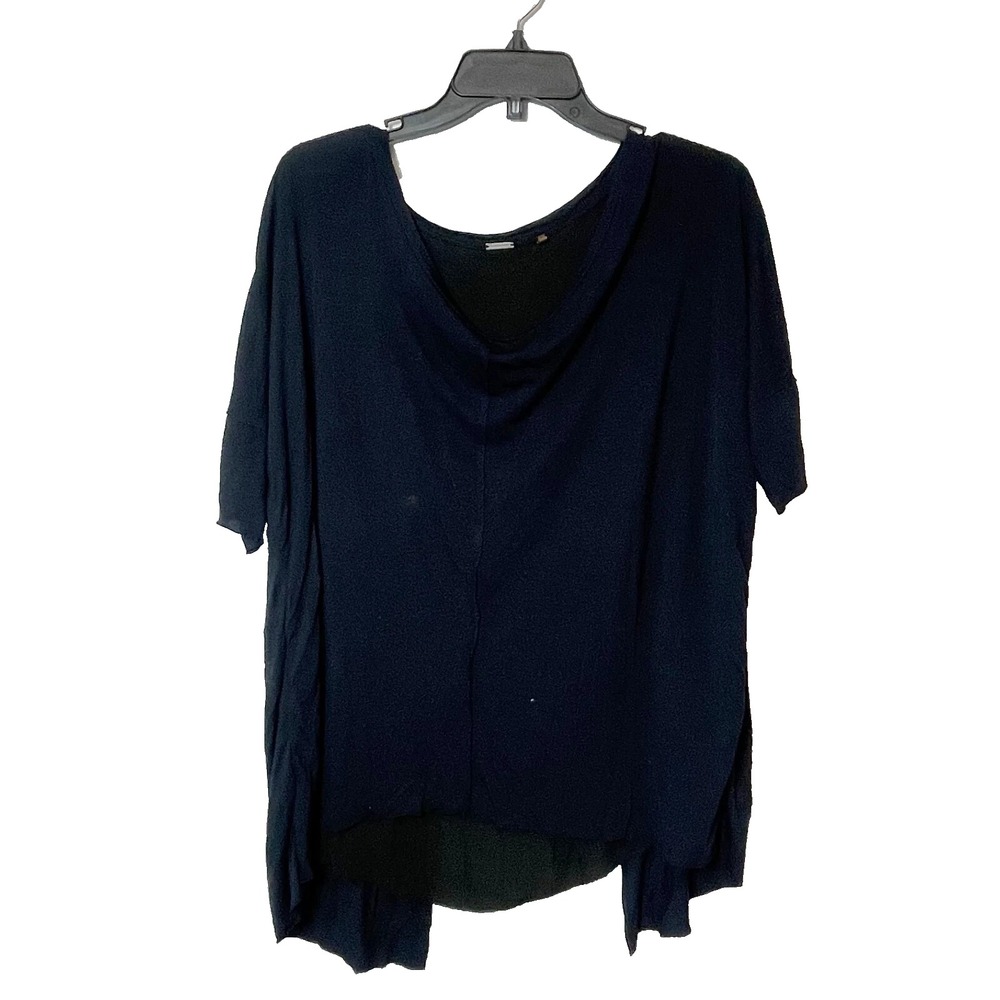Elie Tahari Short Sleeve Modal Blouse Tops Womens M Navy Back Slit Line E95AR504